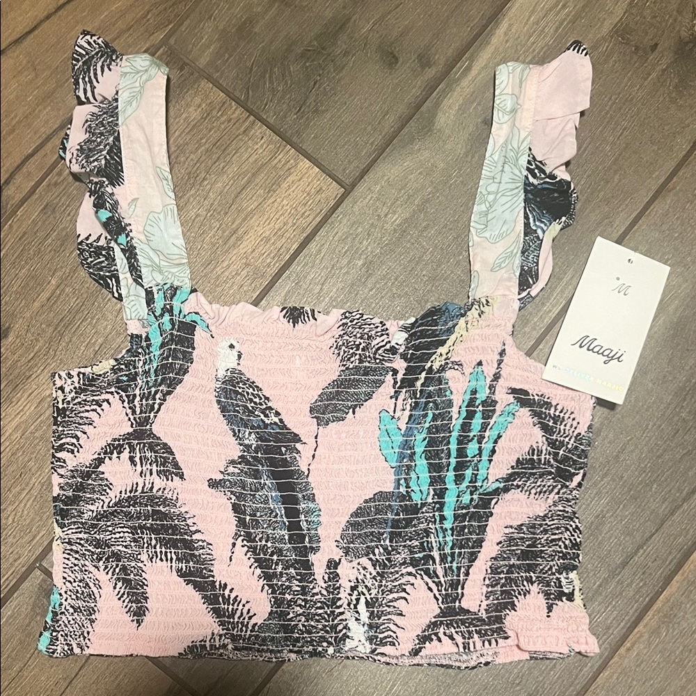 Maaji Pink and Black Tropical Tank Top